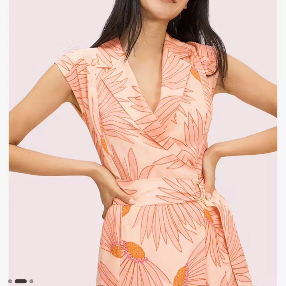 kate spade Peach and Coral Floral Wrap Midi Dress - Picture 2 of 10